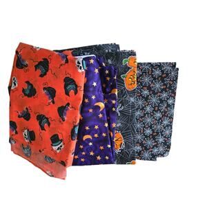 Vintage Halloween Fabric Lot of 4 1-2 yards Spooky Pumpkin Skeleton